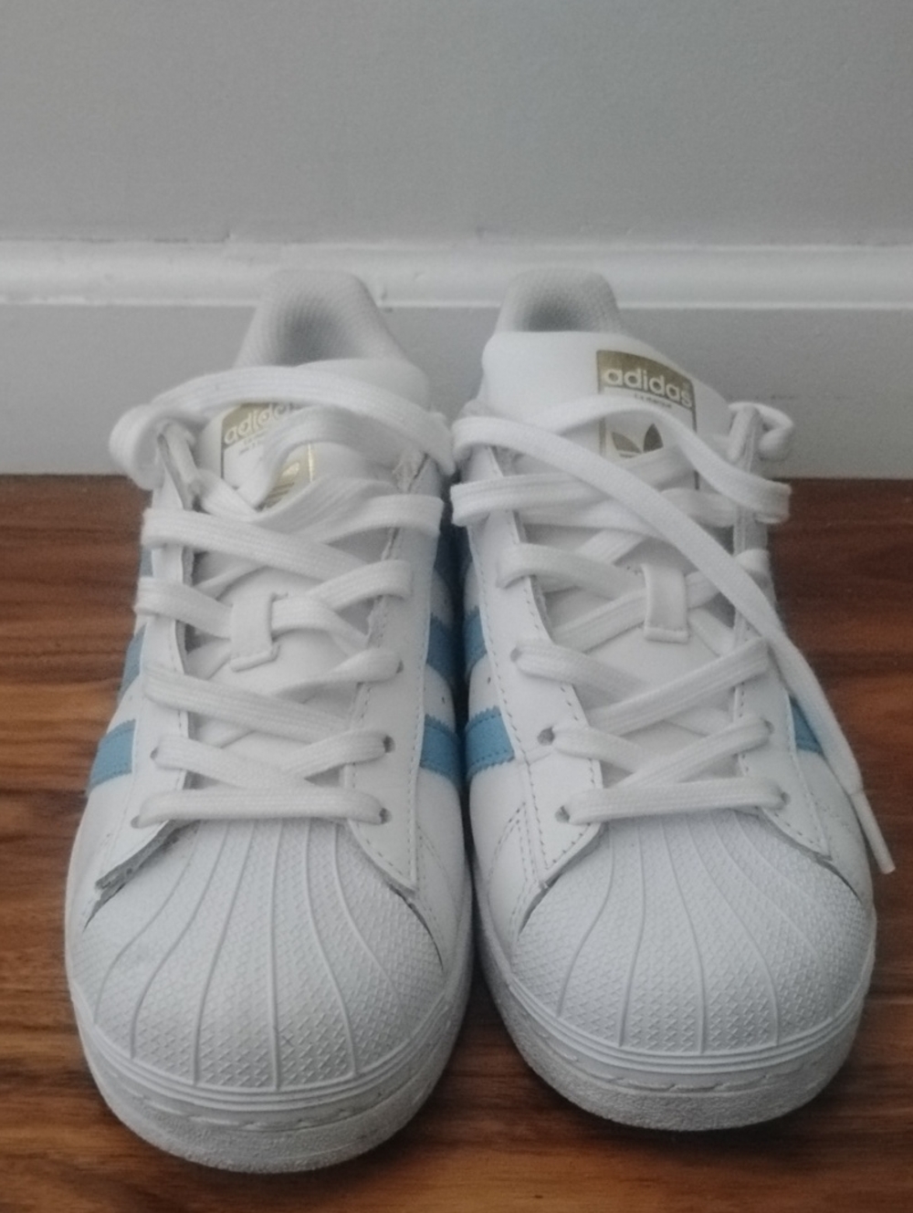 adidas Kids White & Light Blue Classic Shell-Toe Sneakers